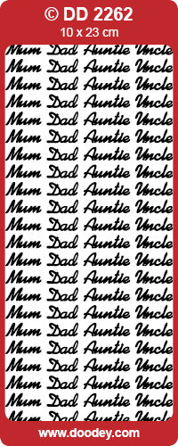 DD2262 Mum, Dad, Auntie, Uncle Peel Off