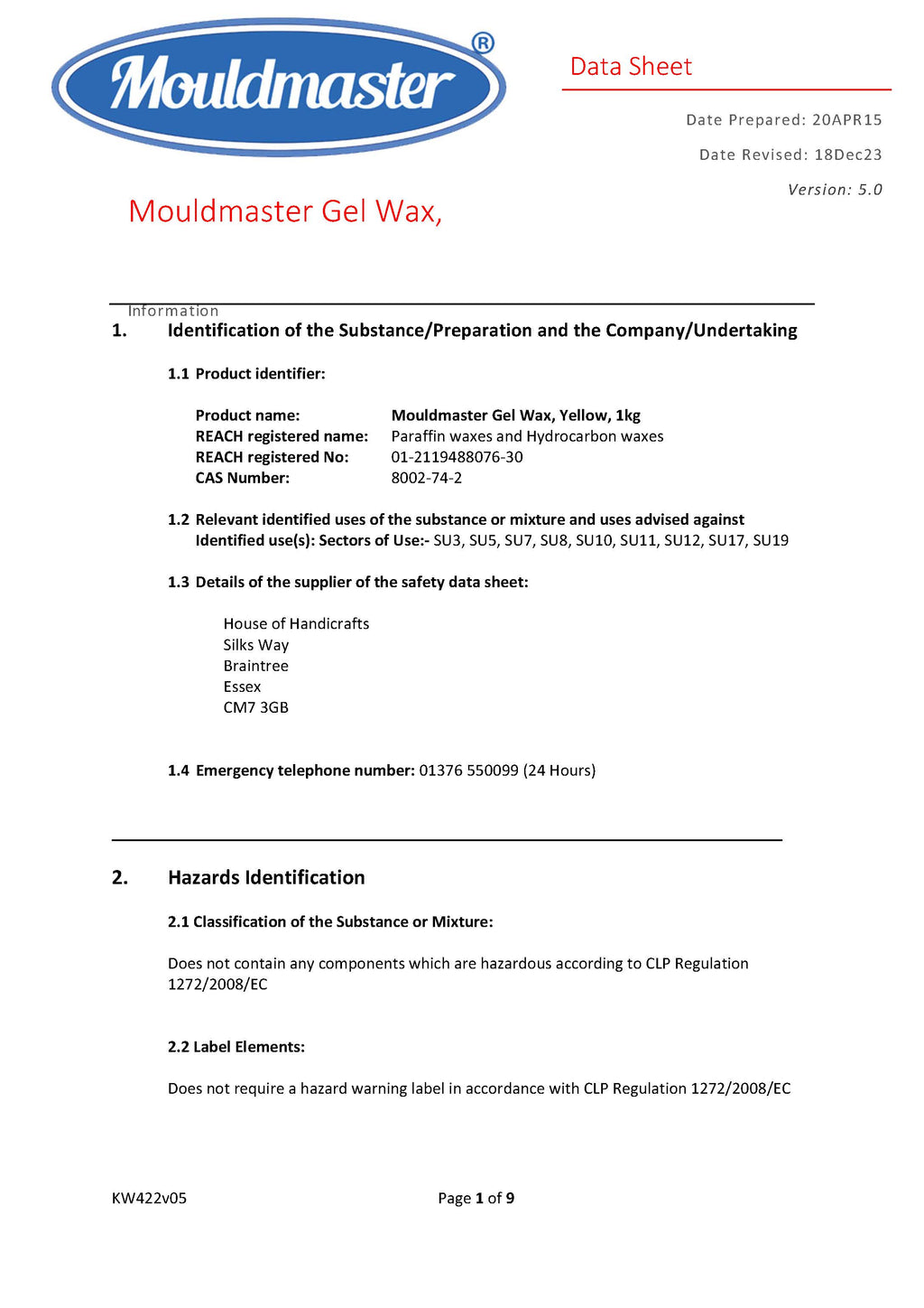 Gel Wax MSDS