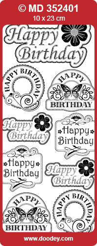 MD352401 Happy Birthday Labels Double Embossed Peel Off