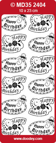 MD352404 Happy Birthday Label 2 Double Embossed Peel Off