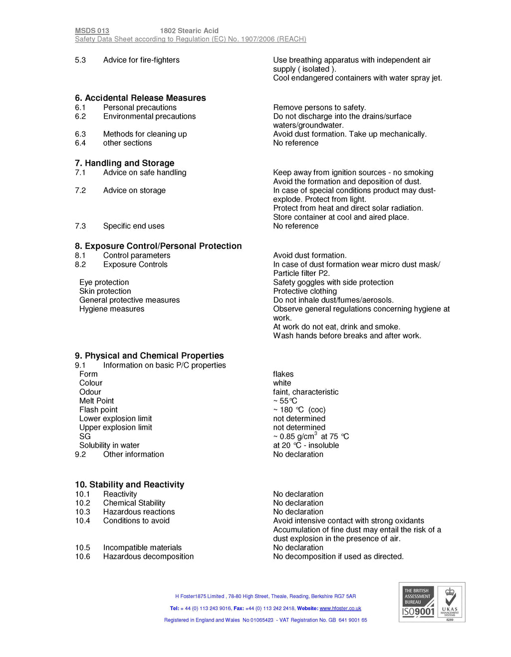 Stearic Acid MSDS