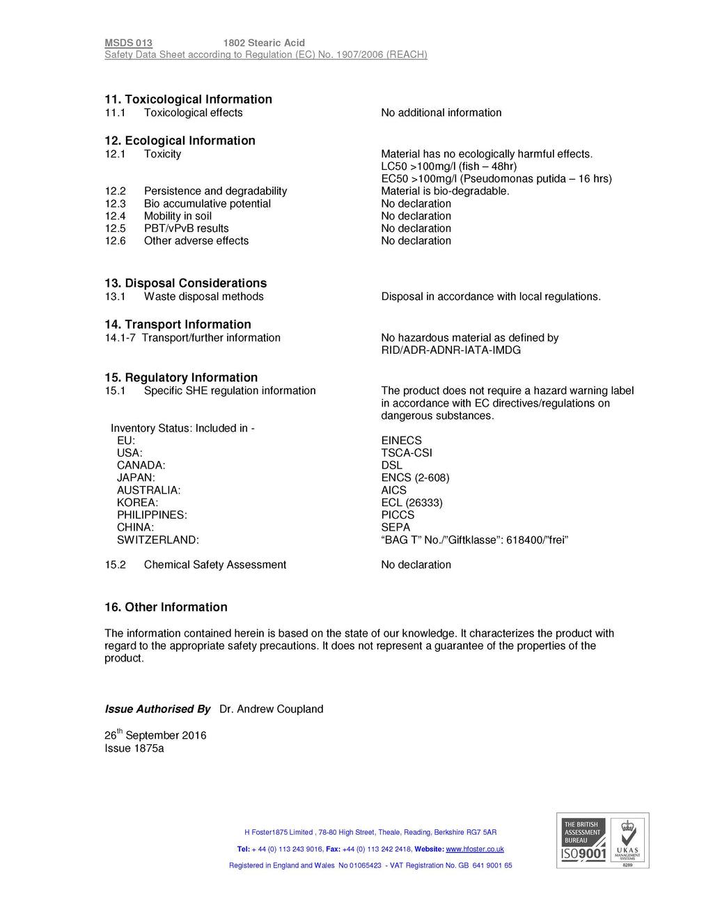Stearic Acid MSDS